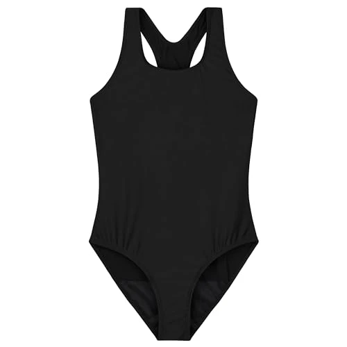 Girls One Piece Period Swimwear Leakproof Absorbent UPF50 Swimsuit (Black, 9-10 Years)