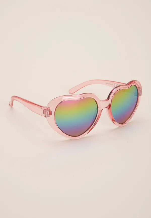 Girls Pink Heart Mirror Sunglasses