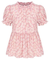 Girls Puff Sleeve Floral Printed Tops Summer Loose Casual Short Sleeve Blouse Pink 12Y
