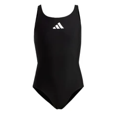 Girl's Solid Small Logo Swimsuit, Black/White, 9-10 Years Girl's Solid Small Logo Swimsuit, Black/White, 9-10 Years