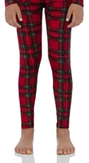 Girl's Thermal Bottoms (Long John Base Layer Underwear Pants) Insulated for Outdoor Ski Warmth/Extreme Cold Pajamas, Red Plaid, L