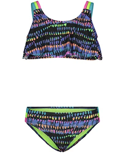 Girls' Two-Piece Bikini Set, Black Watercolor, 16