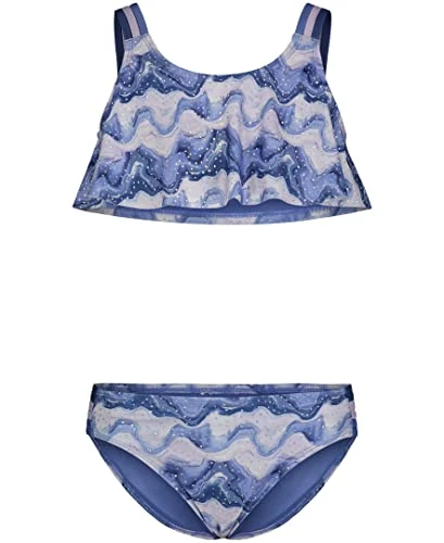 Girls' Two-Piece Bikini Set, Nebula Purple Waves, 14