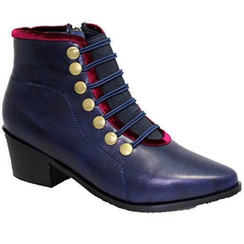 GLC606 Napoleon Low Chunky Heel Faux Leather Zipper Military Ankle Boots [Black, UK 3]