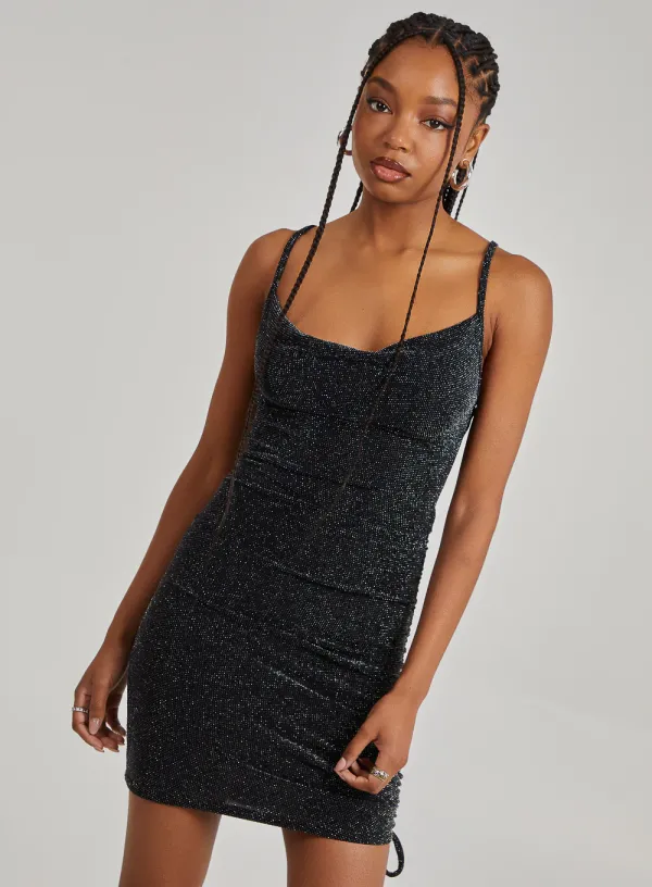 Glitter Cowl Neck Mini Dress Silver