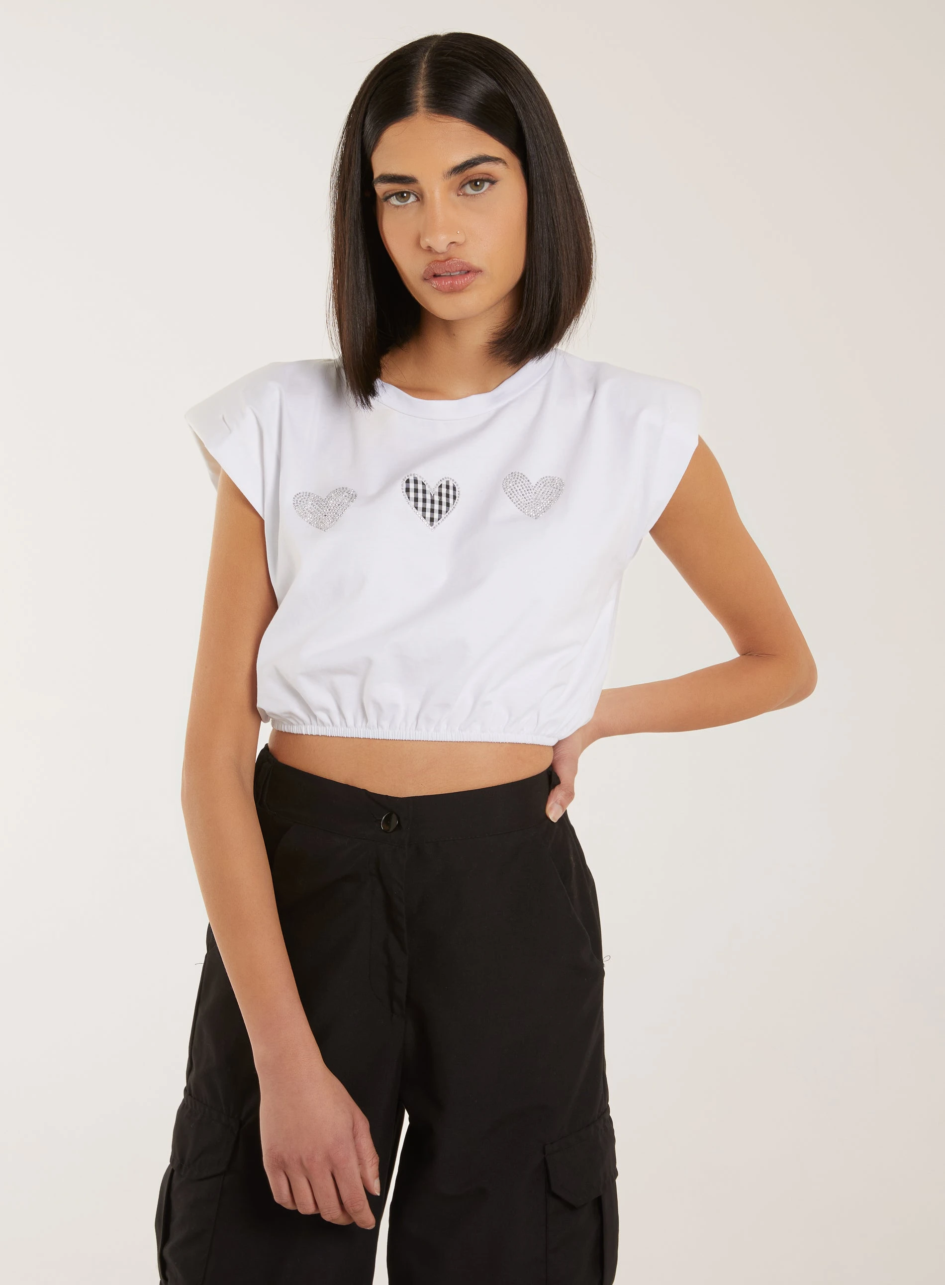 Glitter Heart Crop Top  - S  - White