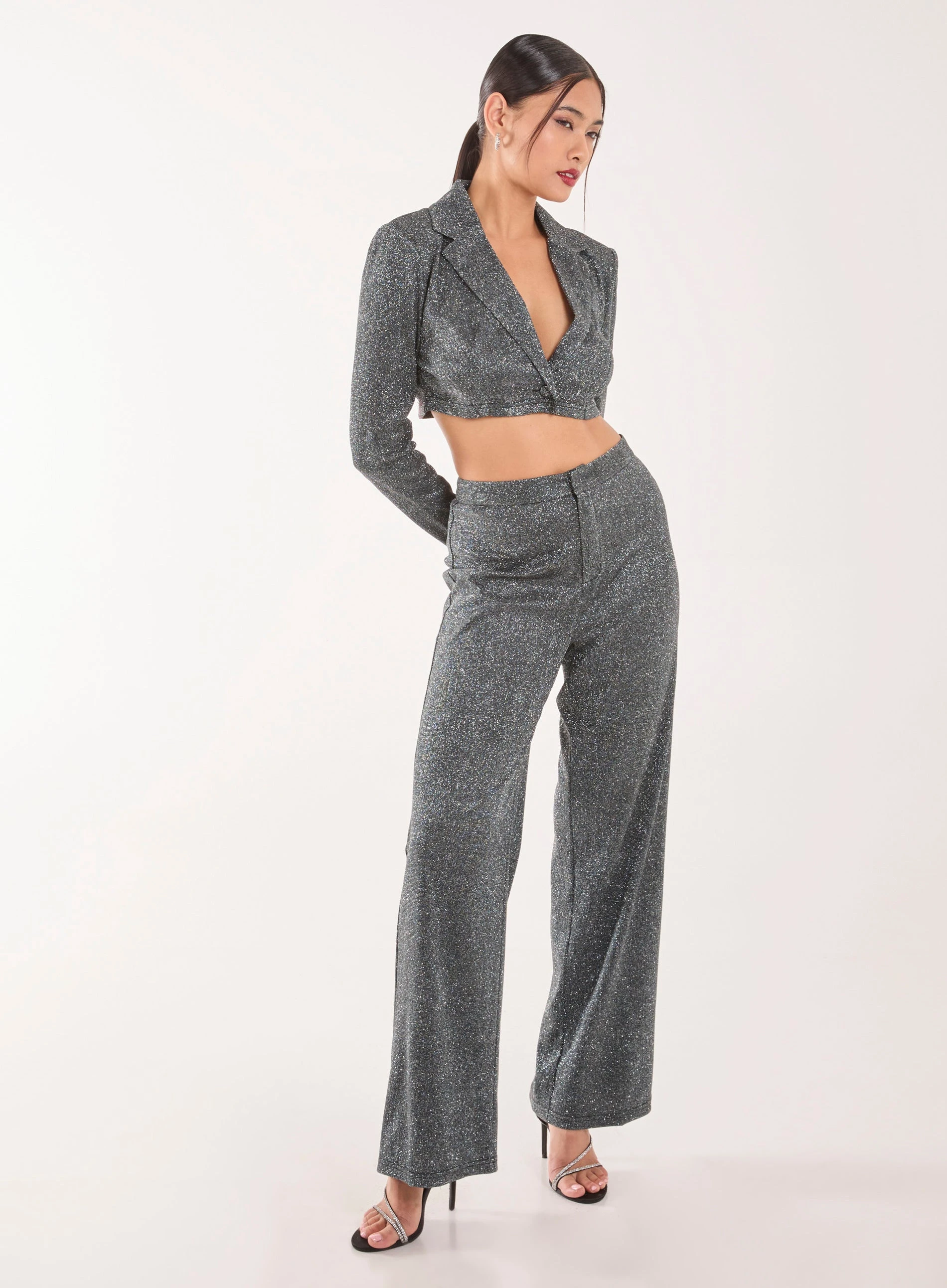 Glitter High Waisted Trousers BLACK