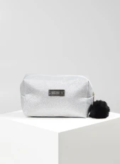 Glitter Pom Pom Makeup Bag  - O/S  - Silver