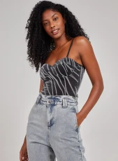 Glitter Zebra Bustier Bodysuit Black Glitter Zebra Bustier Bodysuit Black