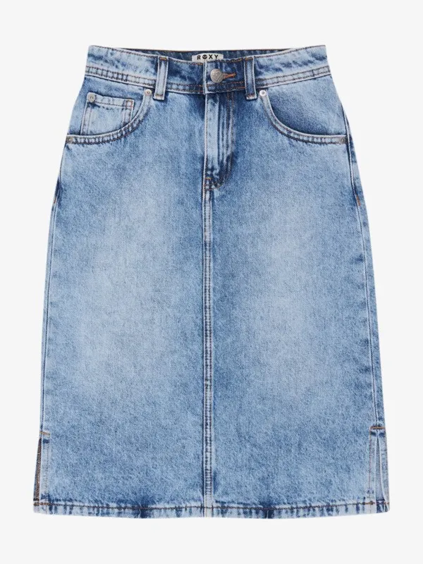 Glossy Candy - Midi Length Denim Skirt For Girls