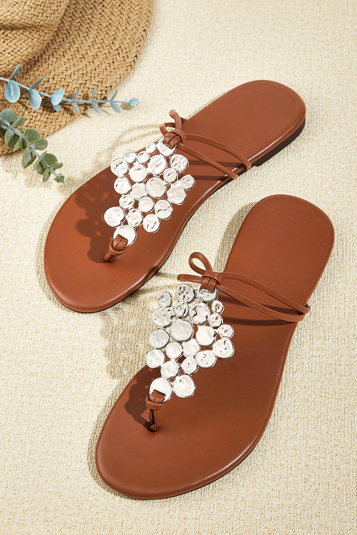 Glowing Steps Faux Leather Sandals - Neutral
