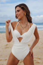 Goddess Inspo White Underwire Halter Swimsuit Set - Cream