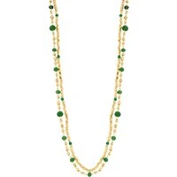 Gold and Green Bead Double Necklace