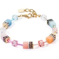 Gold Aqua Apricot Cubes Bracelet - Gold