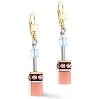 Gold Aqua Apricot Cubes Earrings - Gold