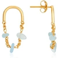 Gold Aquamarine Gem Hoop Earrings - Gold