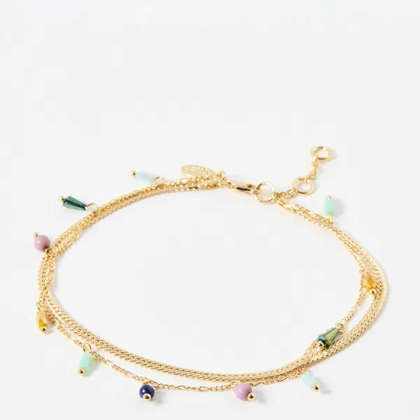 Gold Azure Bead & Chain Double Row Anklet