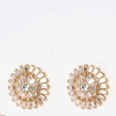 Gold Bessie Baguette Stone Circular Stud Earrings