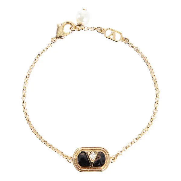 Gold & Black Enamelled V Logo Bracelet - Size M