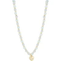 Gold Blue Bead Heart Necklace - Gold