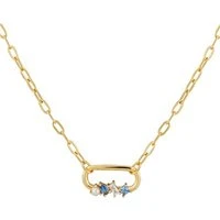 Gold & Blue Candy Cluster Necklace - Gold