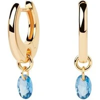 Gold Blue Lily Drop Hoop Earrings - Gold