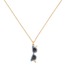 Gold Blue Sunglasses Pendant Necklace