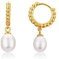 Gold Bubble Pearl Hoop Earrings - Gold