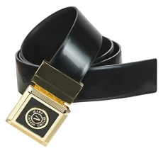 Gold Cintura Square Buckle Black Leather Belt 100