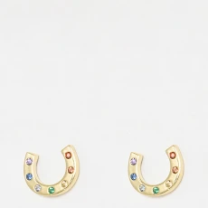 Gold Clover Horseshoe Stud Earrings