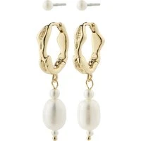 Gold Constance Organic Pearl Earrings 2 in 1 Set - Gold