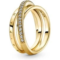 Gold Crossover Pave Triple Band Ring - 54