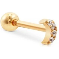 Gold Crystal Moon Single Barbell Earring - Gold