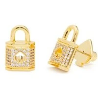 Gold Crystal Padlock Earrings - Gold