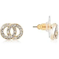 Gold CZ Double Link Stud Earrings