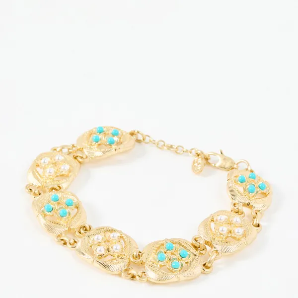 Gold Dana Square Pendant & Faux Pearl Bracelet