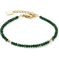 Gold Dark Green Beaded Bracelets - Silver