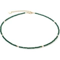 Gold Dark Green Beaded Necklace - Silver