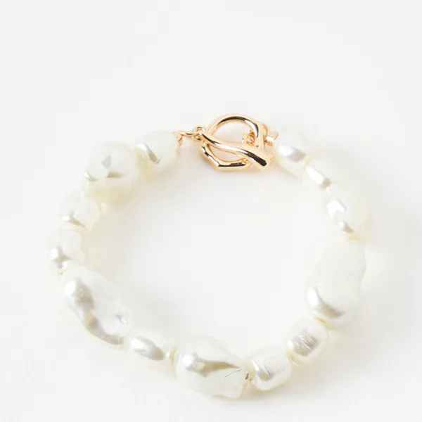 Gold Denise Faux Pearl T-Bar Bracelet