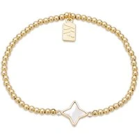 Gold Diamond Mother of Pearl Stretch Bracelet - Gold