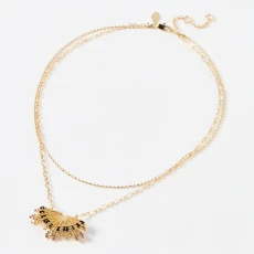 Gold Diana Embellished Fan Layered Pendant Necklace
