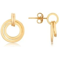 Gold Double Circle Drop Earrings - Gold