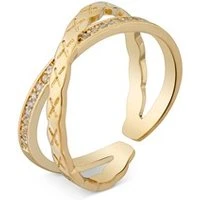 Gold Double Crystal Adjustable Ring - Gold