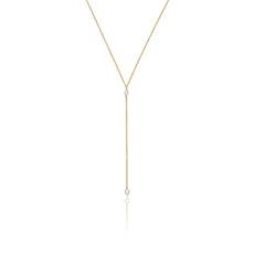 Gold Double Seed Pearl Lariat Necklace