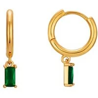 Gold & Emerald Baguette Hoop Earrings - Gold