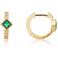 Gold Emerald Deco Huggie Earrings - Gold