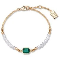 Gold & Emerald Glimmer Pearl Bracelet - 21.5cm