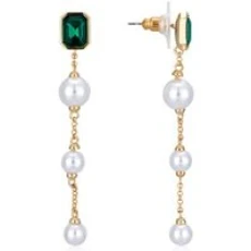 Gold & Emerald Glimmer Pearl Drop Earrings - Gold