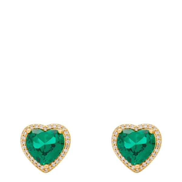 Gold Emerald Pave Heart Stud Earrings - Green