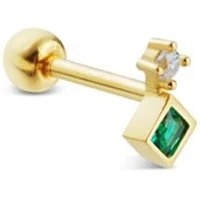 Gold Emerald Single Barbell Earring - Gold